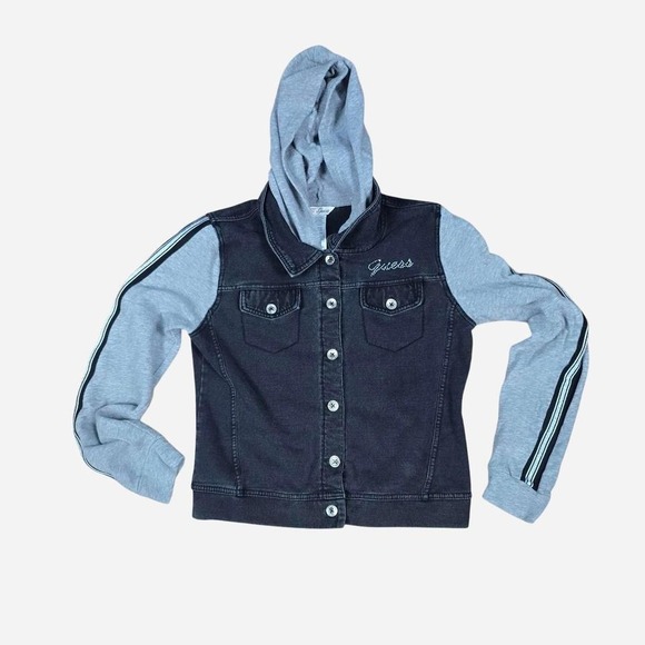 Guess Jackets & Blazers - Guess kids Denim Hoodie Jacket Size 12 Black Blue Jean Zip-Up Casual Layering